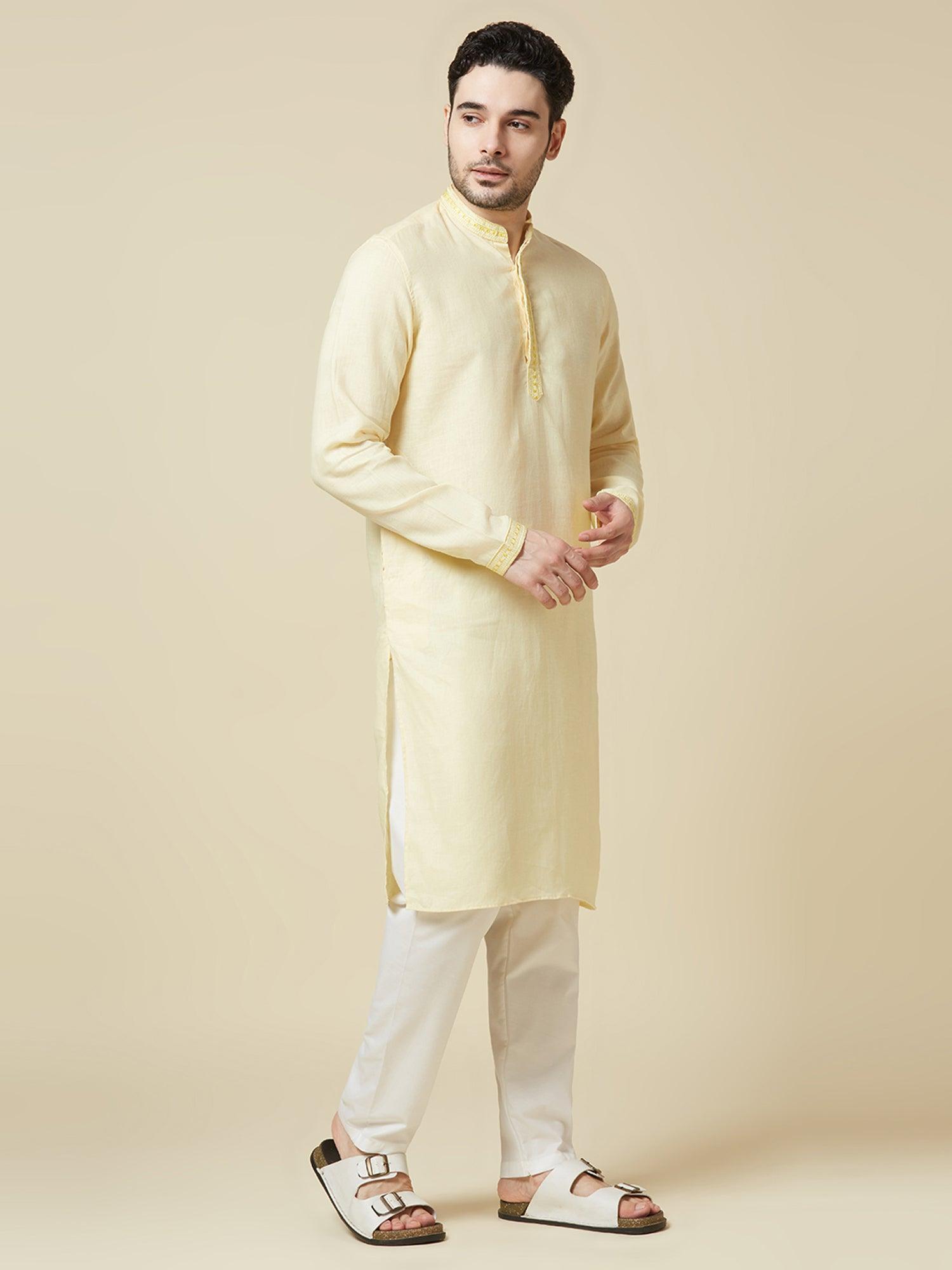 Yellow 100% Pure Linen Long Kurta - Bhrata