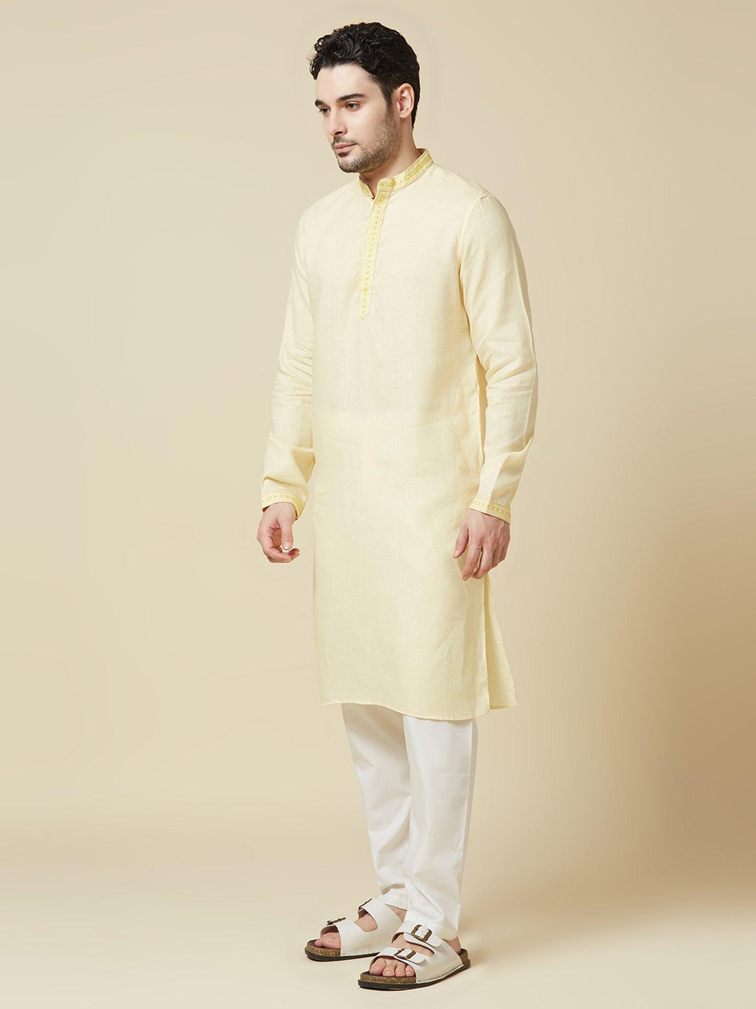 Yellow 100% Pure Linen Long Kurta - Bhrata