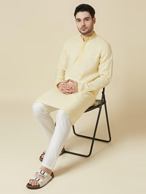 Yellow 100% Pure Linen Long Kurta - Bhrata