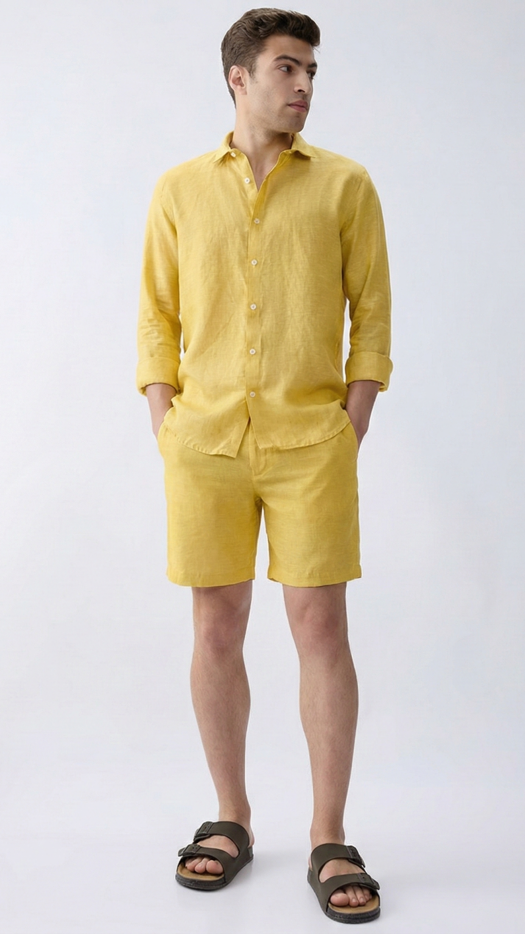 Mustard Linen Shirt & Mustard Linen Shorts