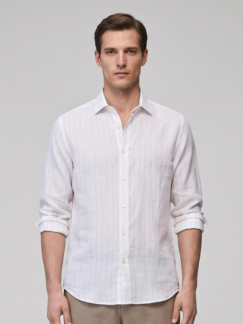 Beige Stripes 100% Pure Linen