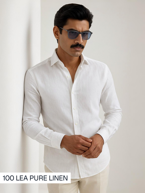 Epitome | 100 Lea Pure Linen Full Sleeve White Shirt [Custom Made]