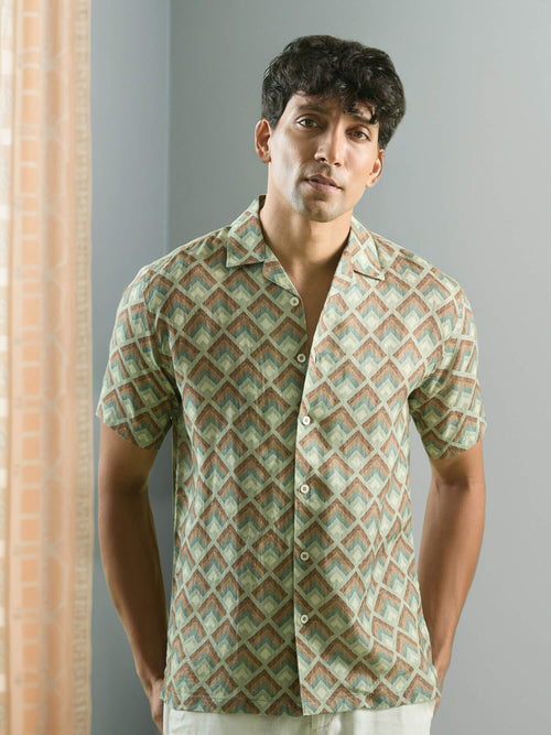 Verdant Mosaic 100% Pure Linen Cuban