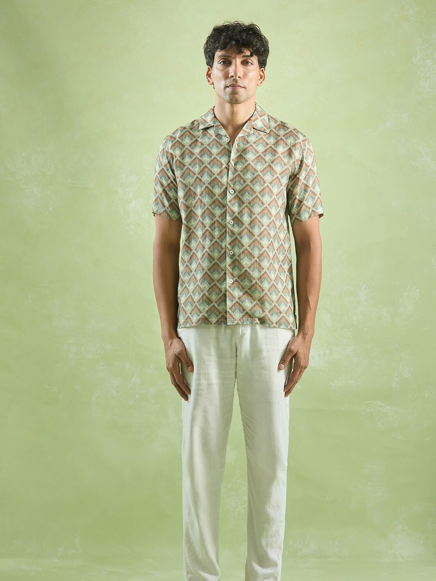 Verdant Mosaic 100% Pure Linen Cuban