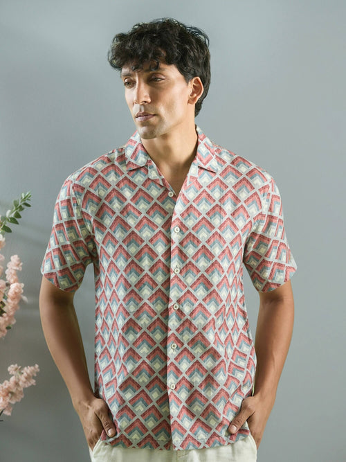 Crimson Mosaic 100% Pure Linen Cuban