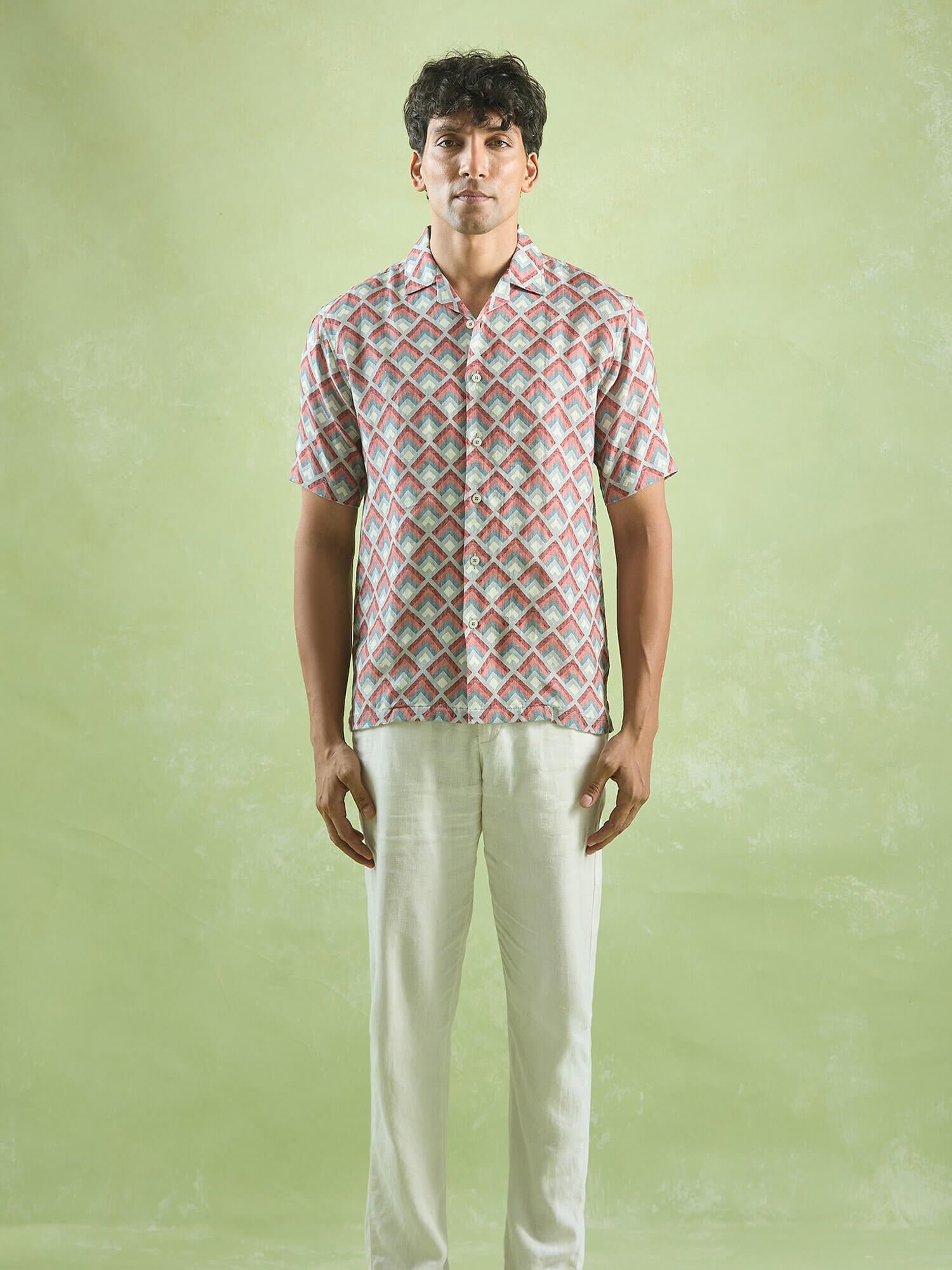 Crimson Mosaic 100% Pure Linen Cuban