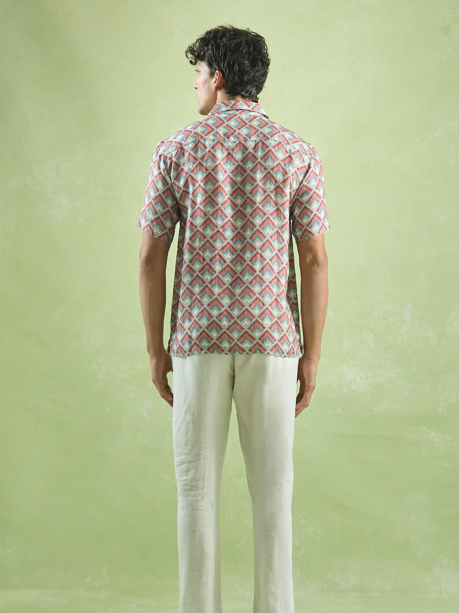 Crimson Mosaic 100% Pure Linen Cuban