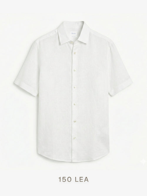 Epitome | 150 Lea Pure Linen Half Sleeve White Shirt [Custom Made]