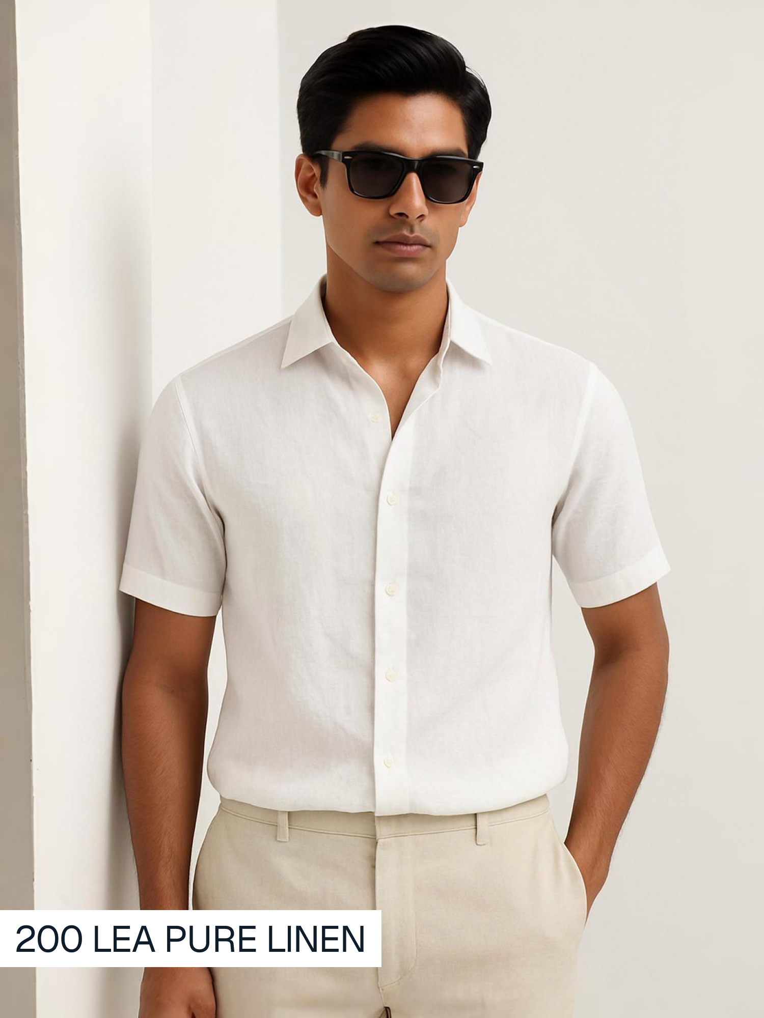 Epitome | 200 Lea Pure Linen Half Sleeve White Shirt [Custom Made]