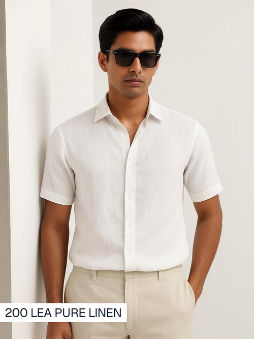 Epitome | 200 Lea Pure Linen Half Sleeve White Shirt [Custom Made]