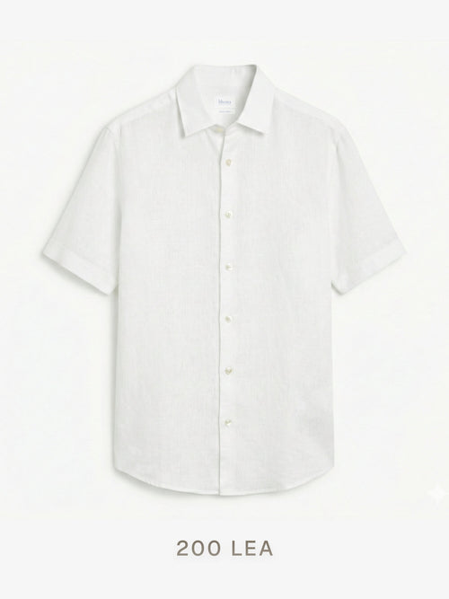 Epitome | 200 Lea Pure Linen Half Sleeve White Shirt [Custom Made]