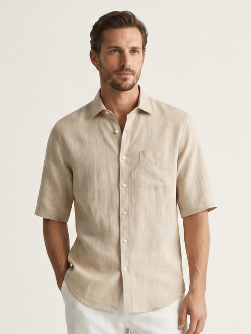 Beige 100% Pure Linen Half Sleeve