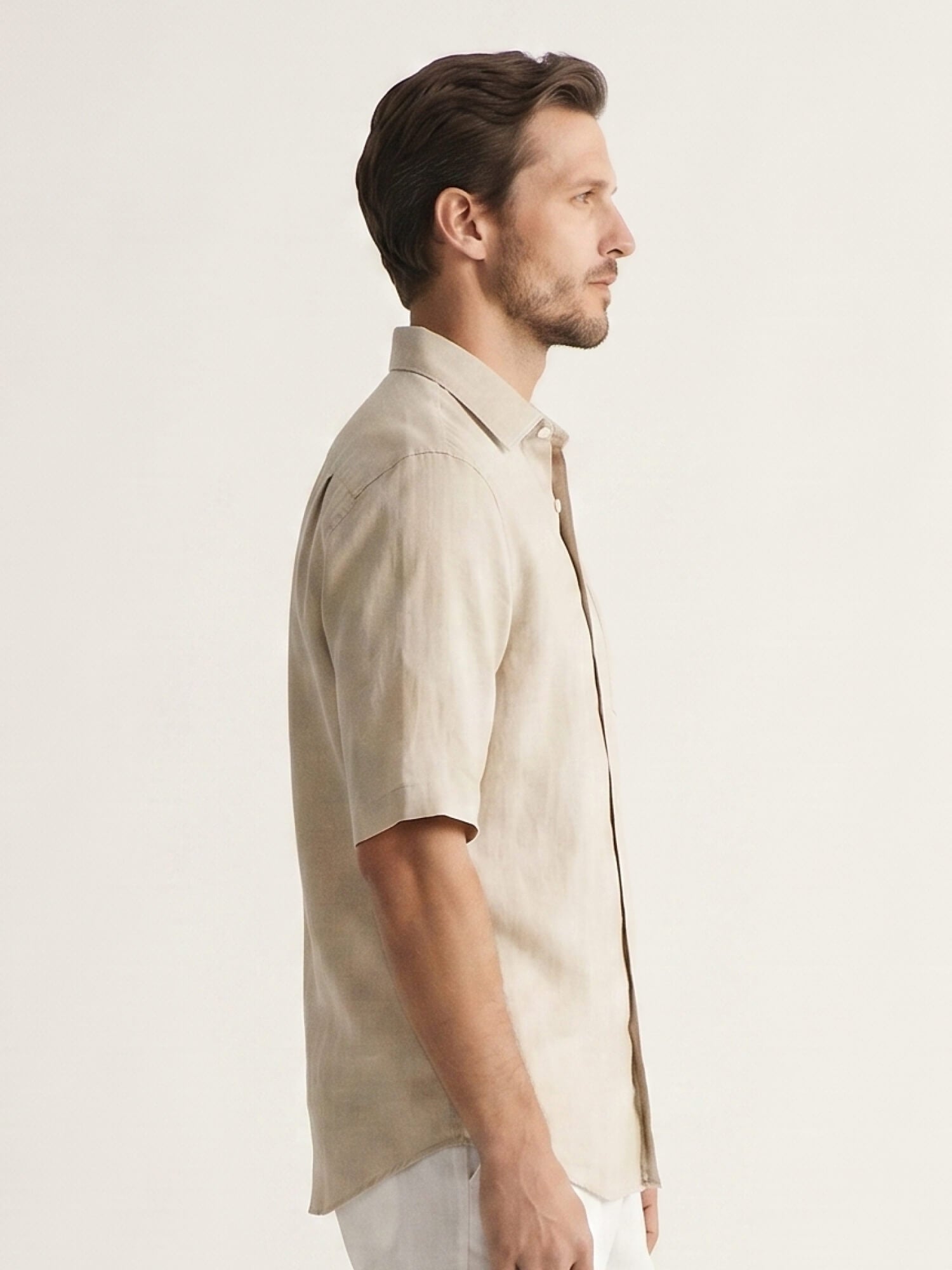 Beige 100% Pure Linen Half Sleeve