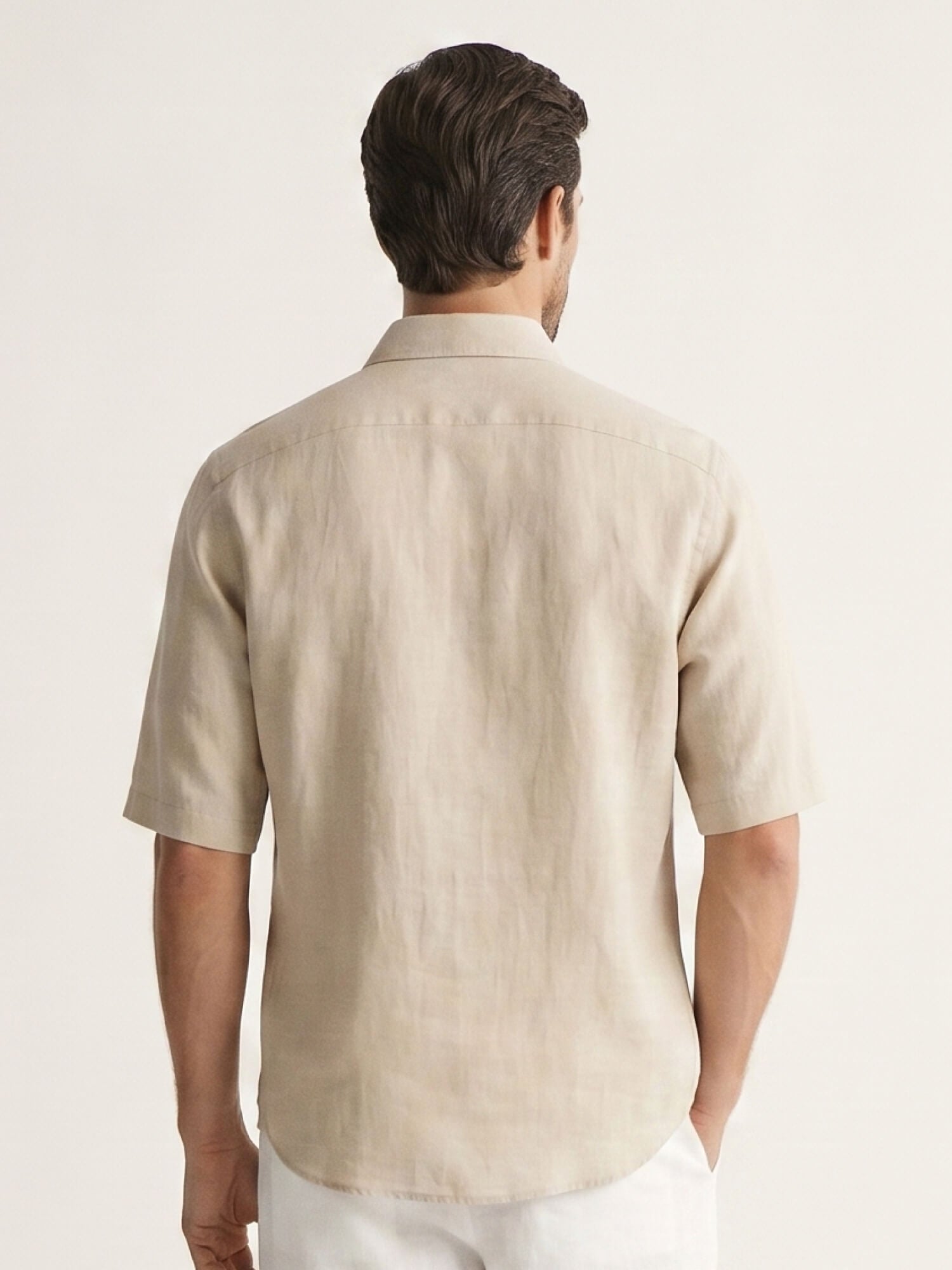 Beige 100% Pure Linen Half Sleeve