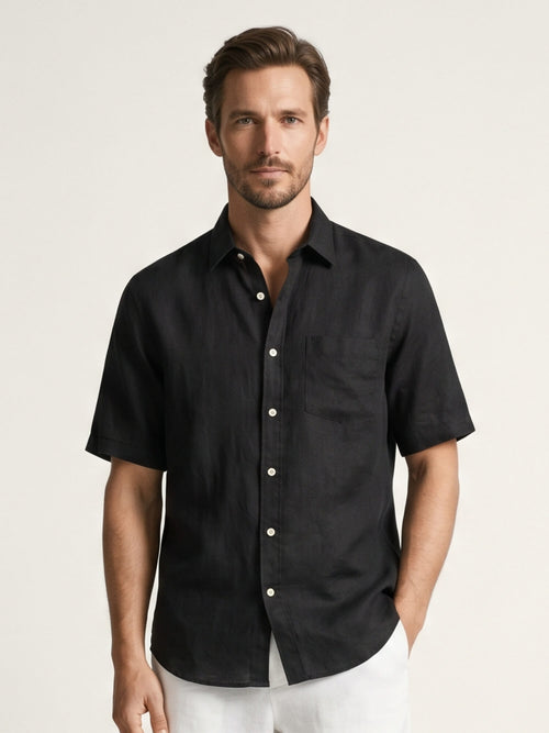 Black 100% Pure Linen Half Sleeve