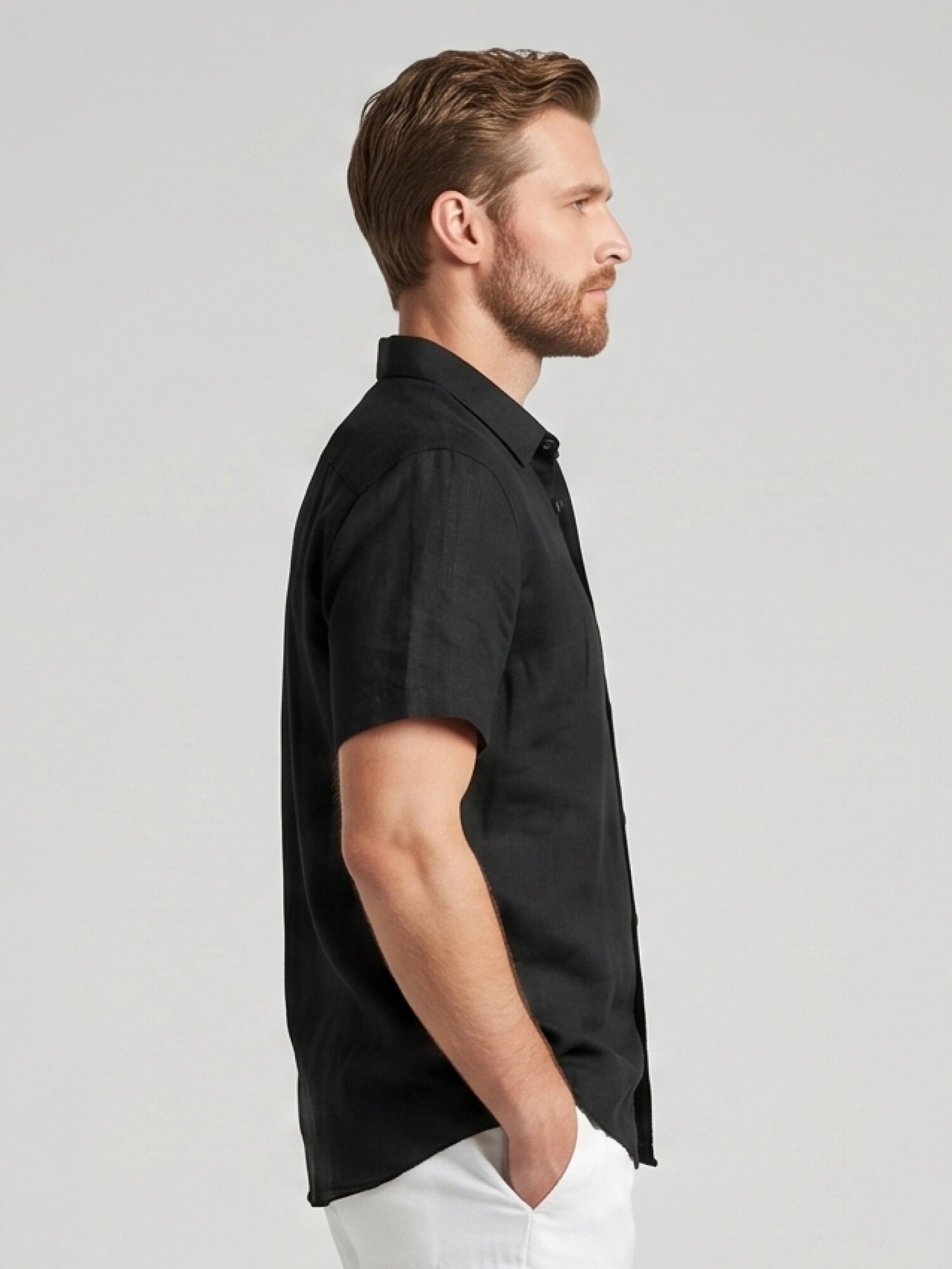 Black 100% Pure Linen Half Sleeve