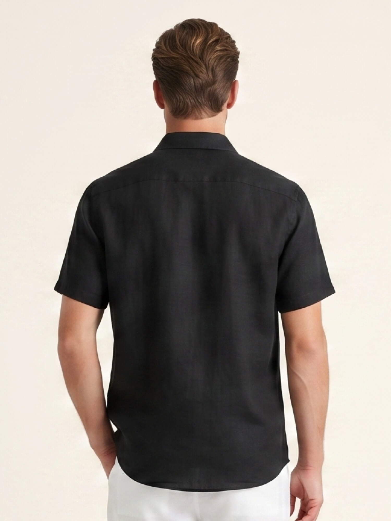 Black 100% Pure Linen Half Sleeve