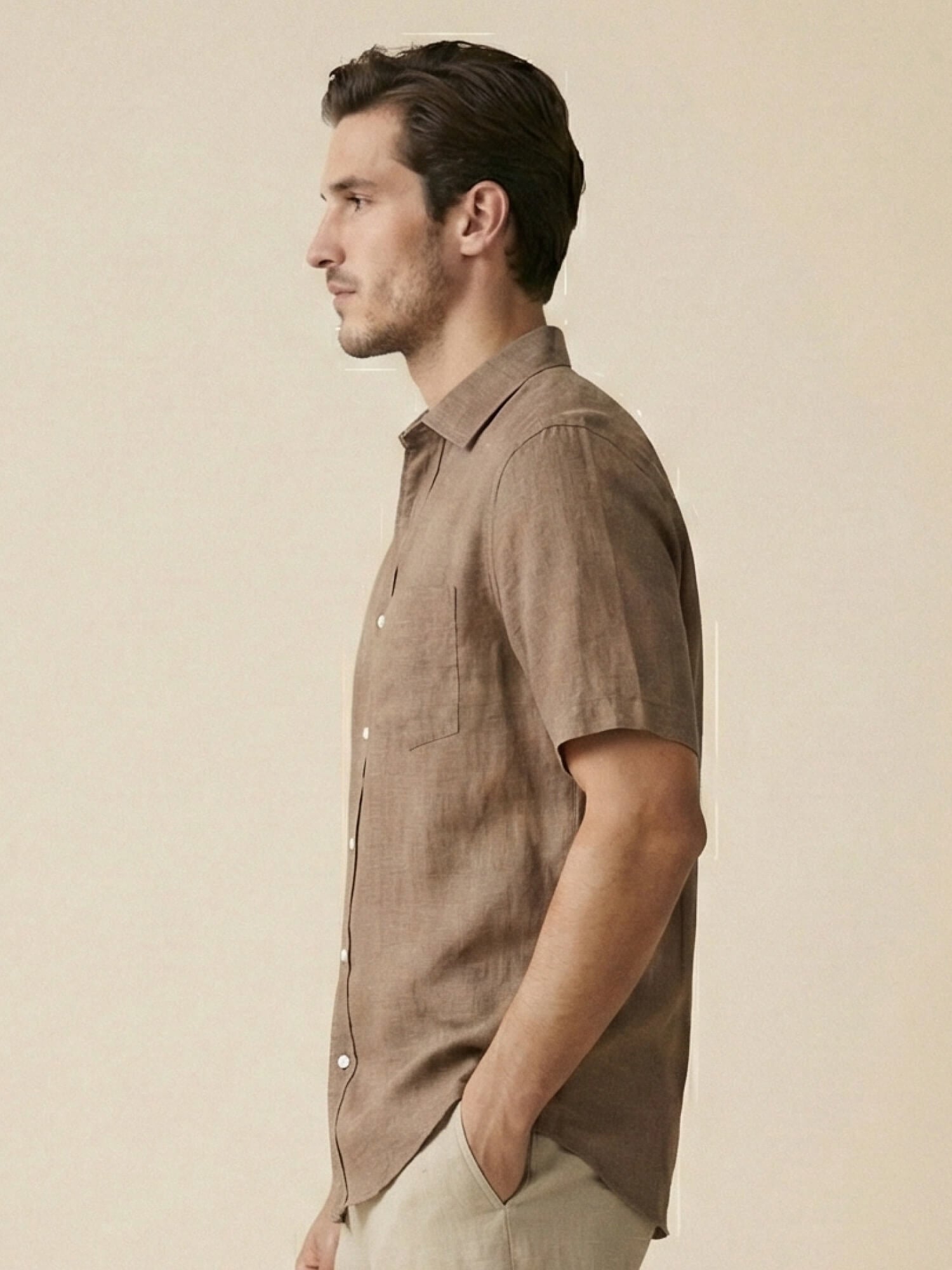 Earth Brown 100% Pure Linen Half Sleeve