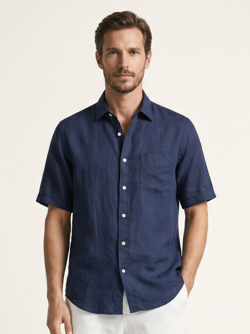 Navy 100% Pure Linen Half Sleeve