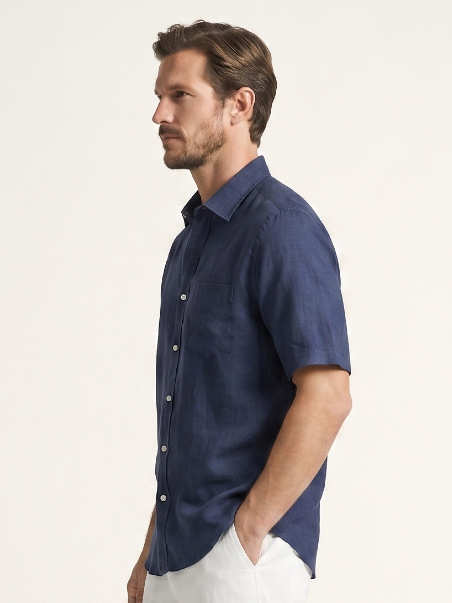 Navy 100% Pure Linen Half Sleeve