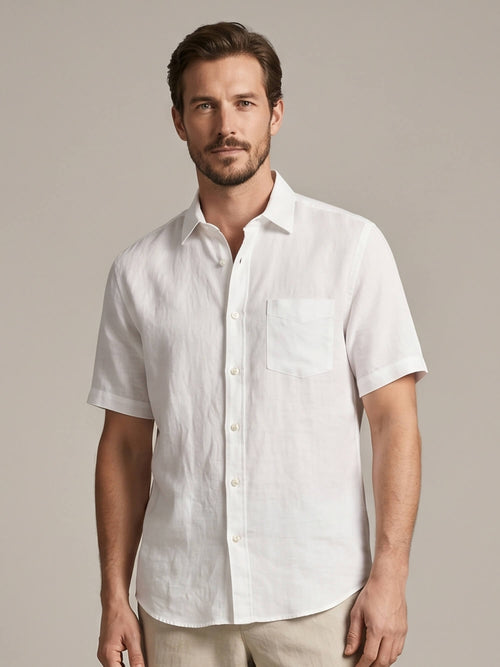 White 100% Pure Linen Half Sleeve
