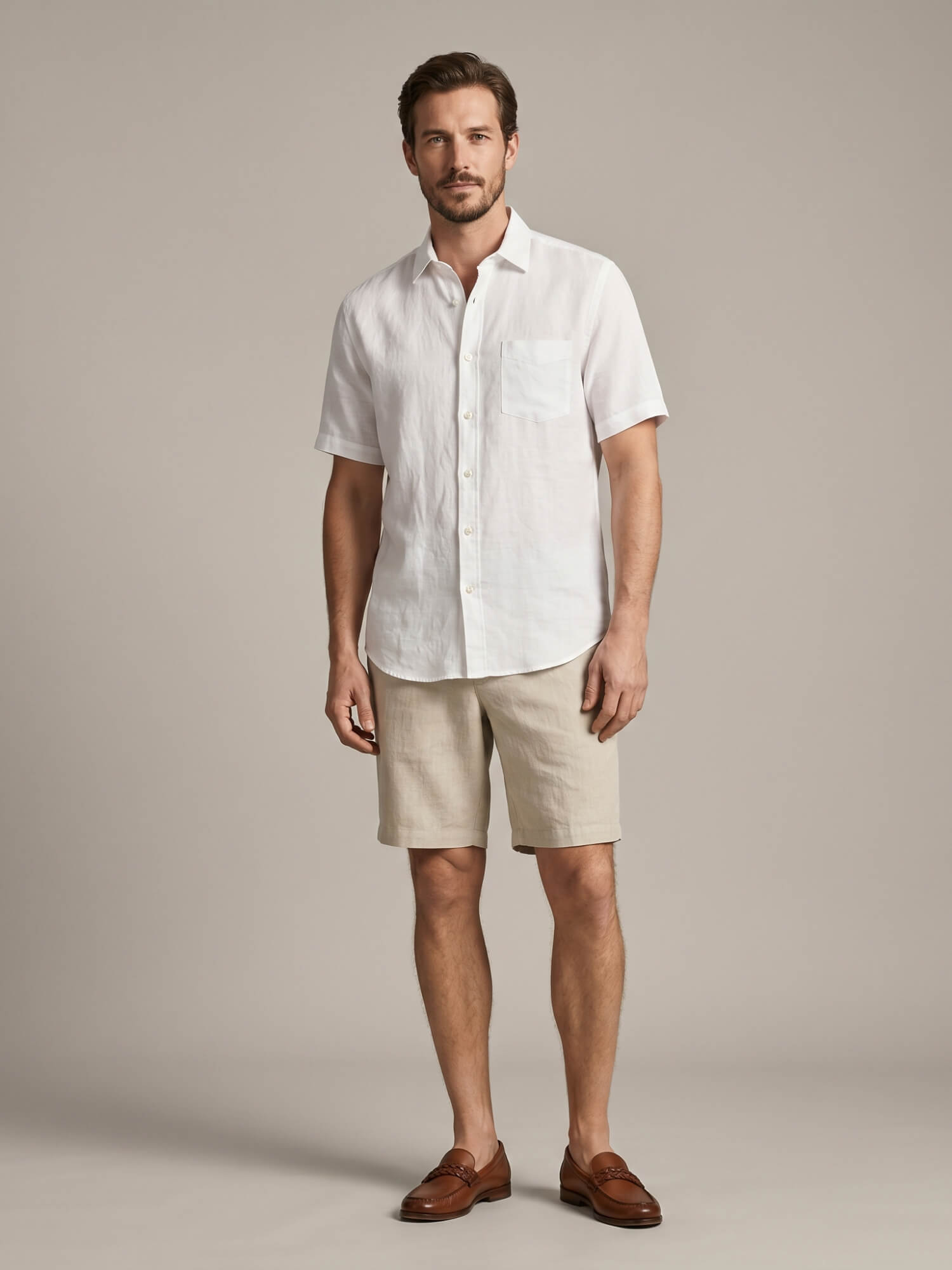White 100% Pure Linen Half Sleeve