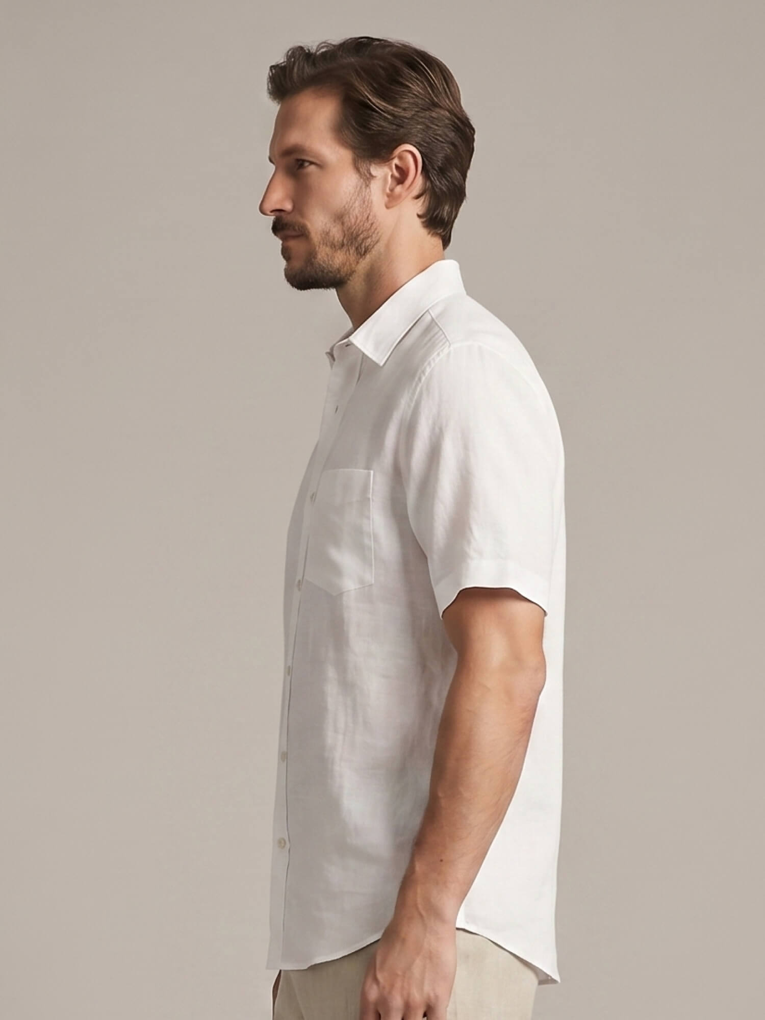 White 100% Pure Linen Half Sleeve