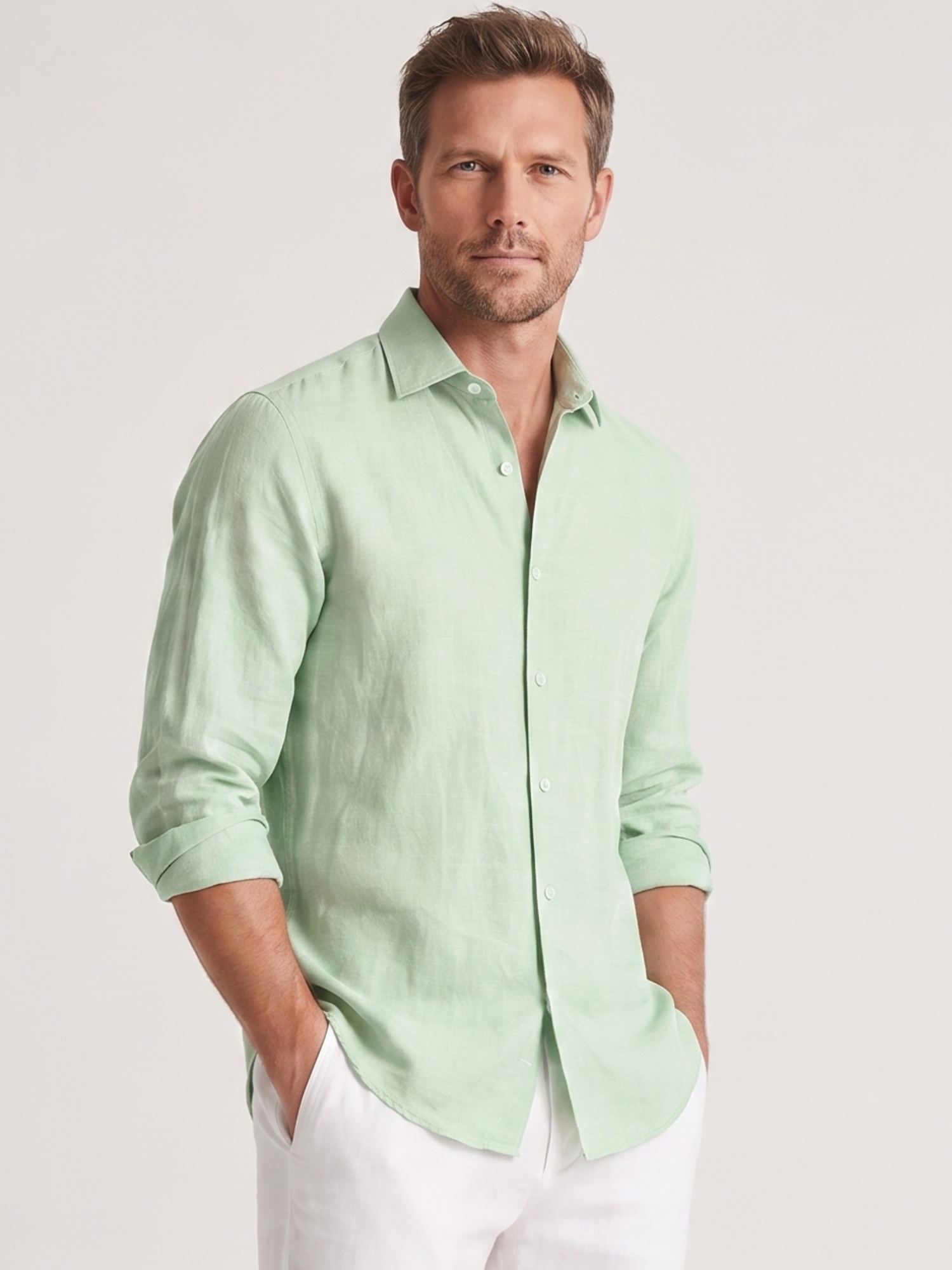 Light Basil 100% Pure Linen Shirt