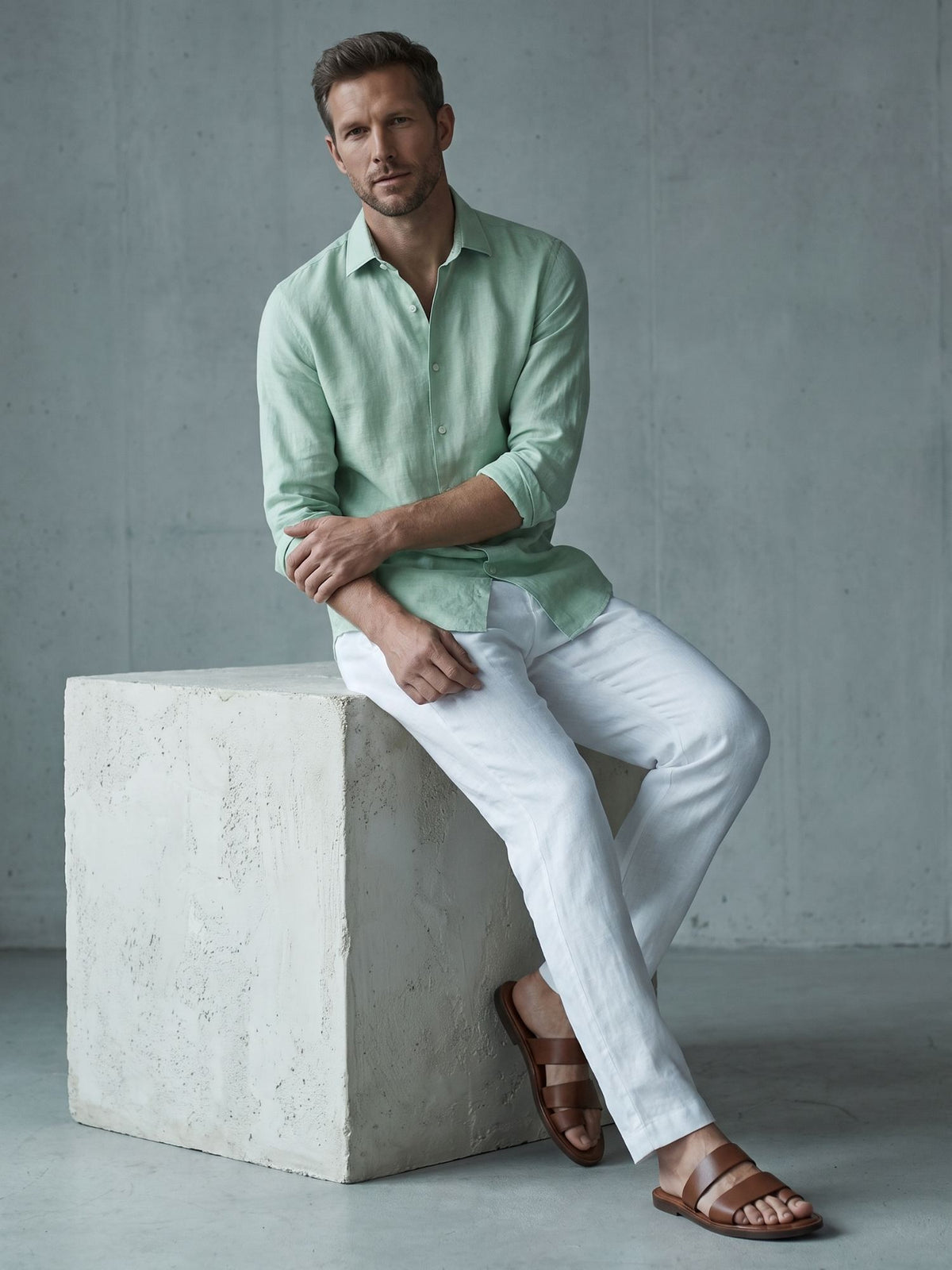 Light Basil 100% Pure Linen Shirt