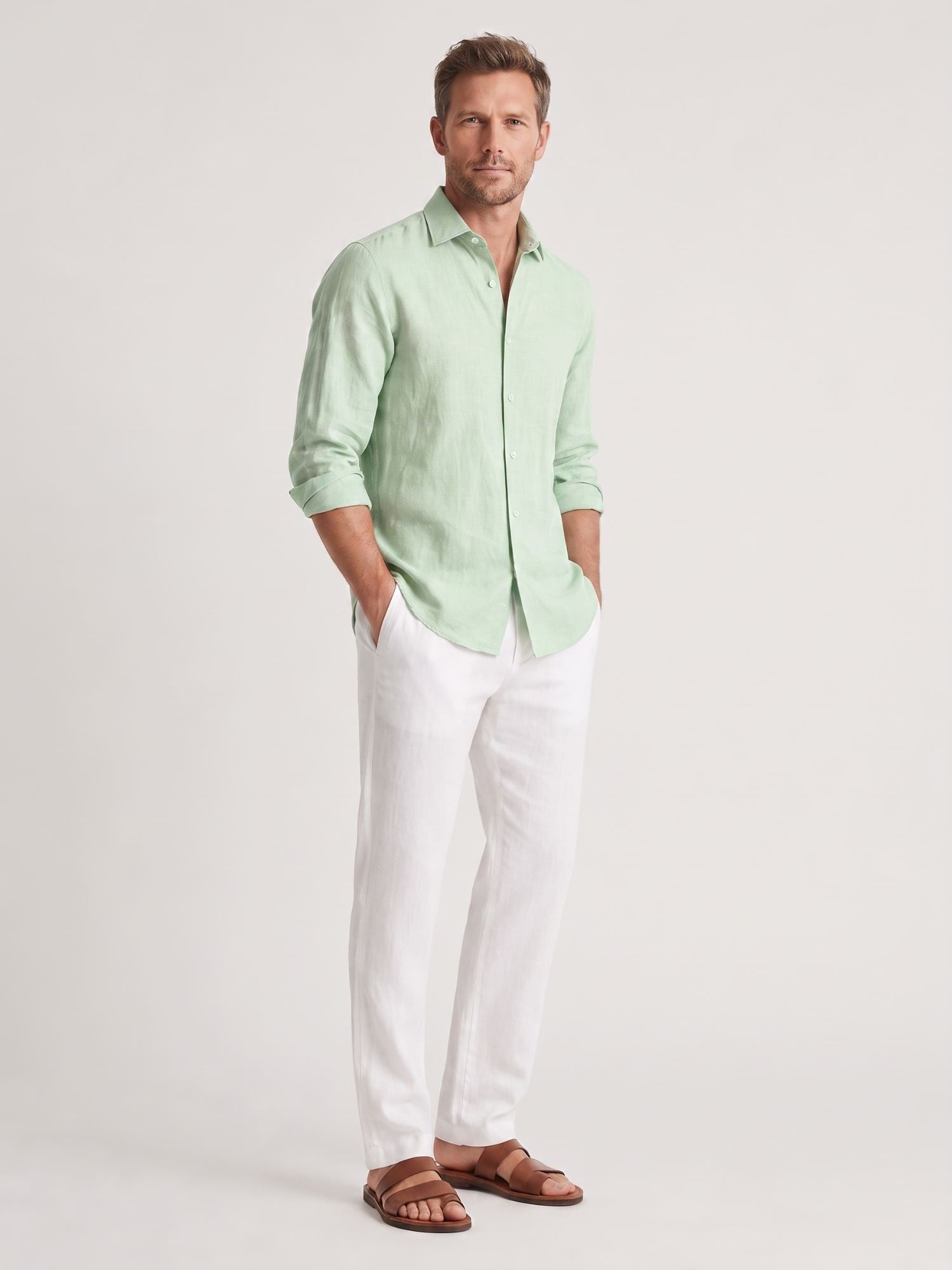 Light Basil 100% Pure Linen Shirt