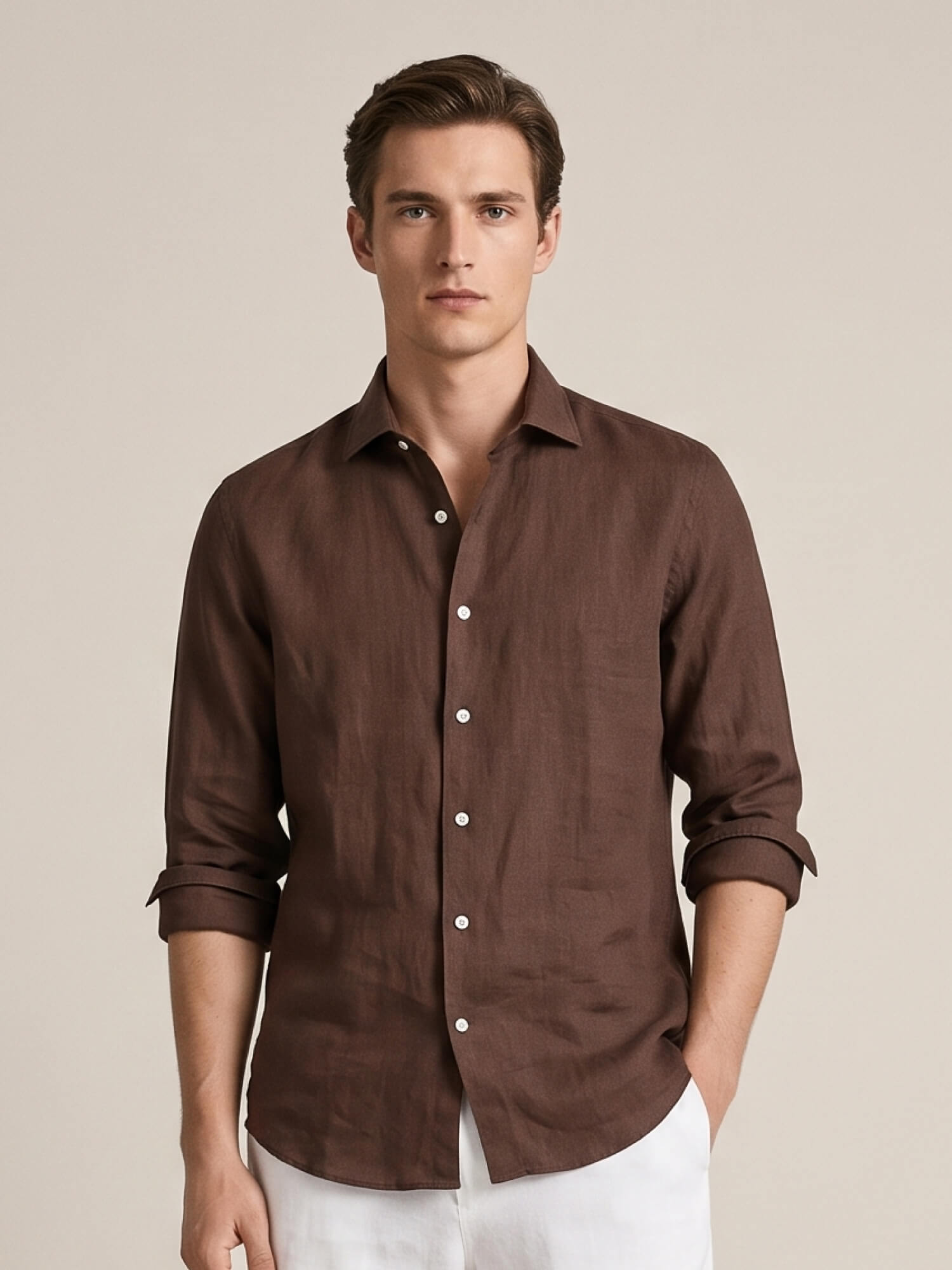 Walnut Brown 100% Pure Linen Shirt