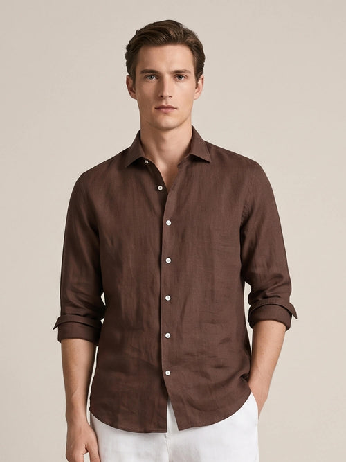 Walnut Brown 100% Pure Linen Shirt