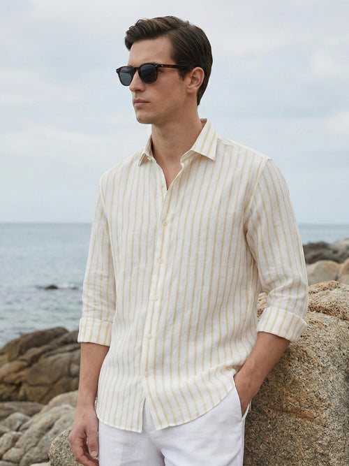 Ivory Gilded Luxe Striped 100% Pure Linen