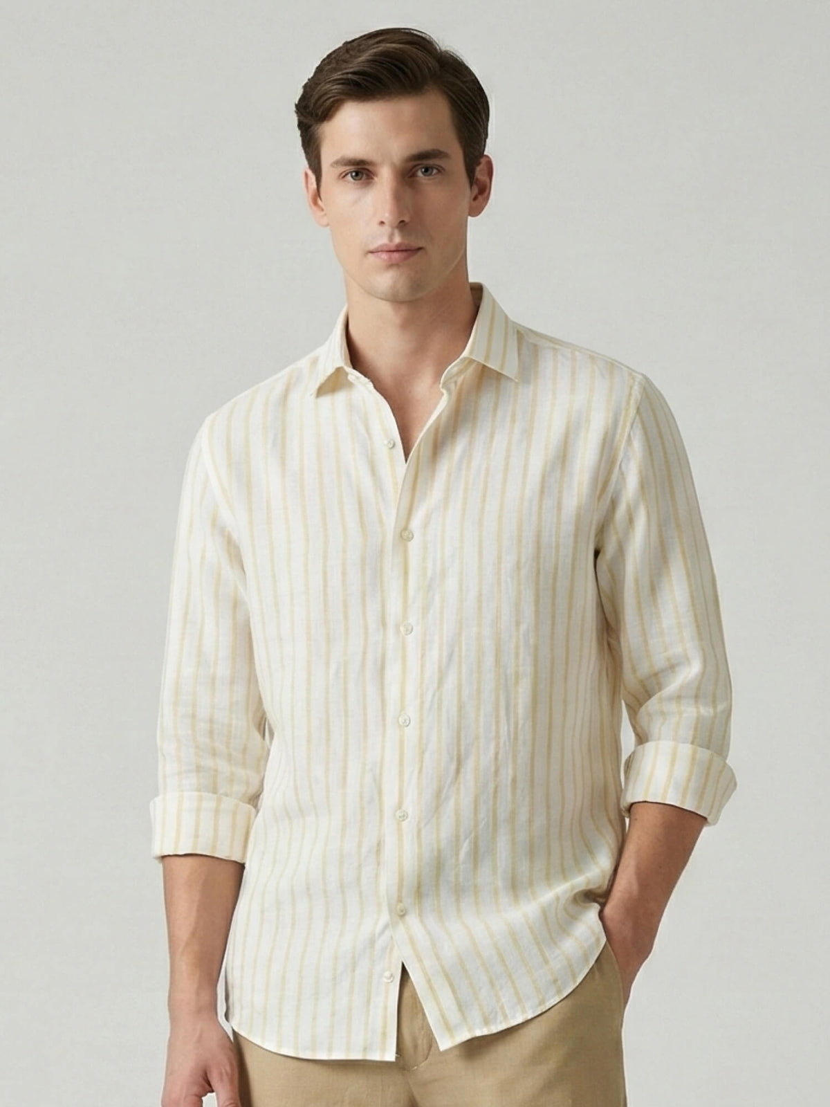 Ivory Gilded Luxe Striped 100% Pure Linen