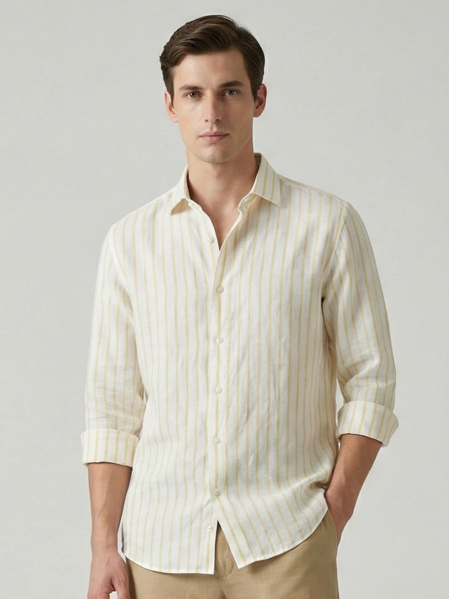 Ivory Gilded Luxe Striped 100% Pure Linen