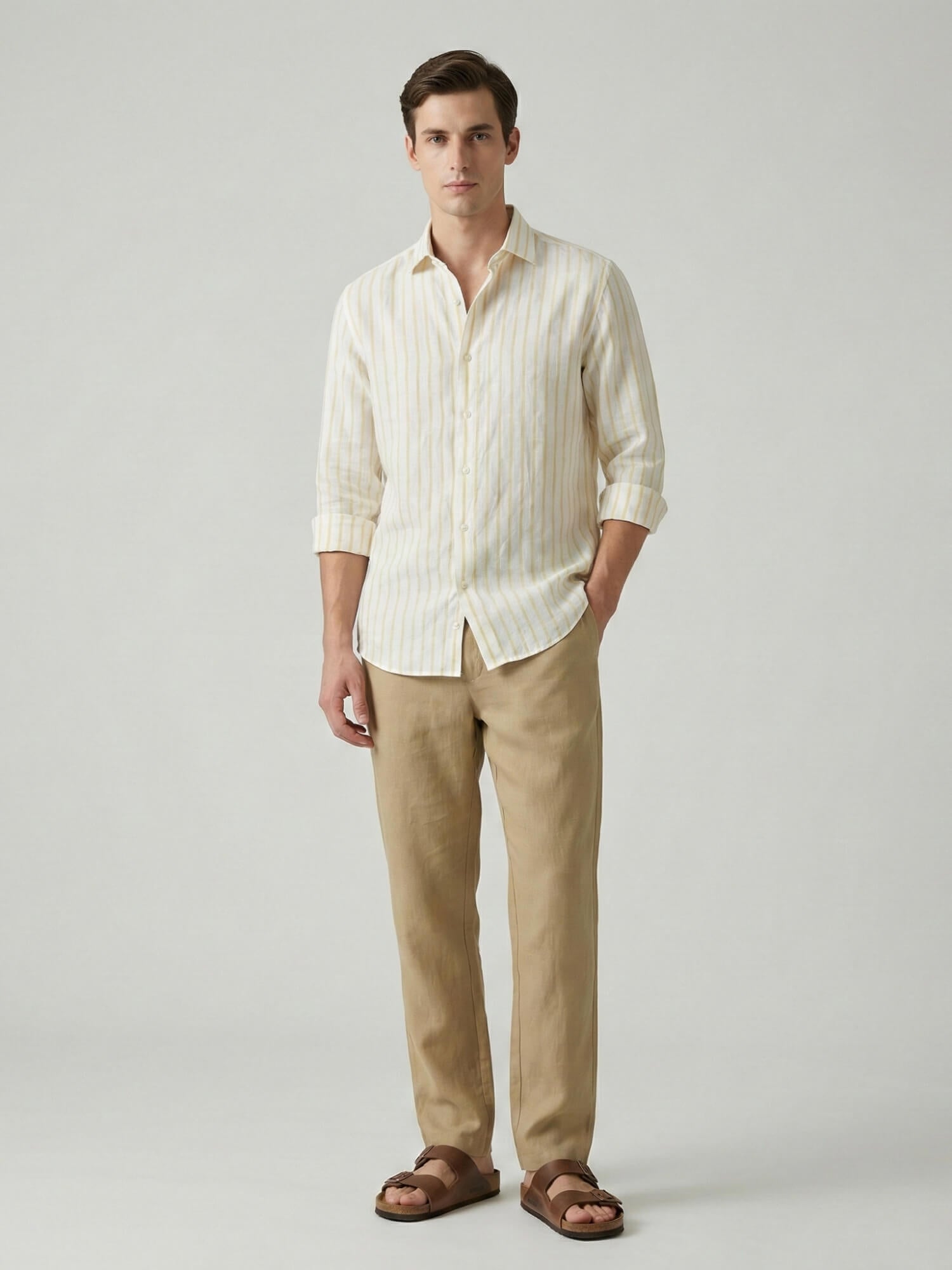 Ivory Gilded Luxe Striped 100% Pure Linen