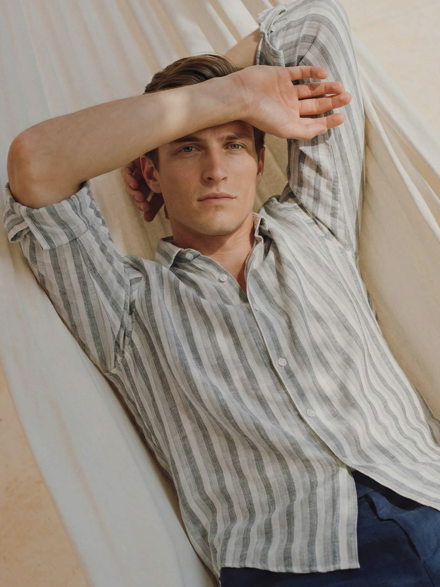 Silver Ash Luxe Striped 100% Pure Linen