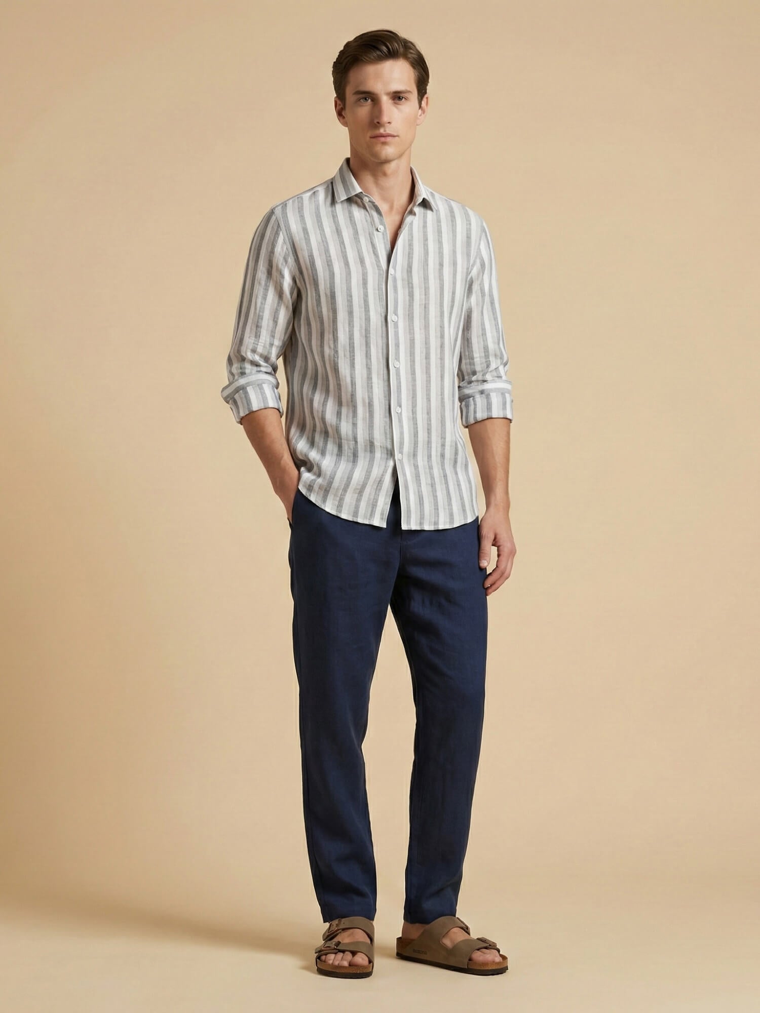 Silver Ash Luxe Striped 100% Pure Linen