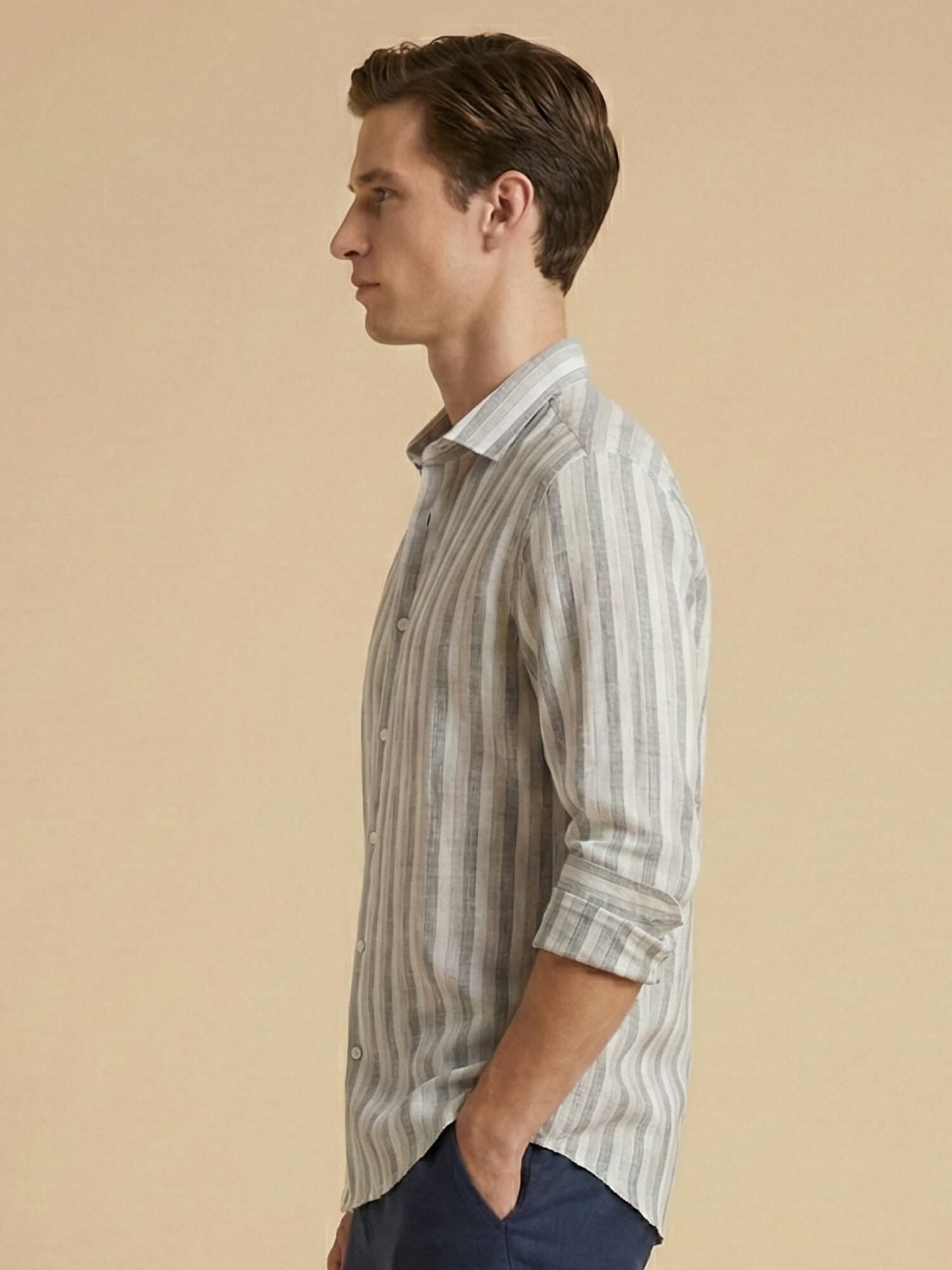 Silver Ash Luxe Striped 100% Pure Linen