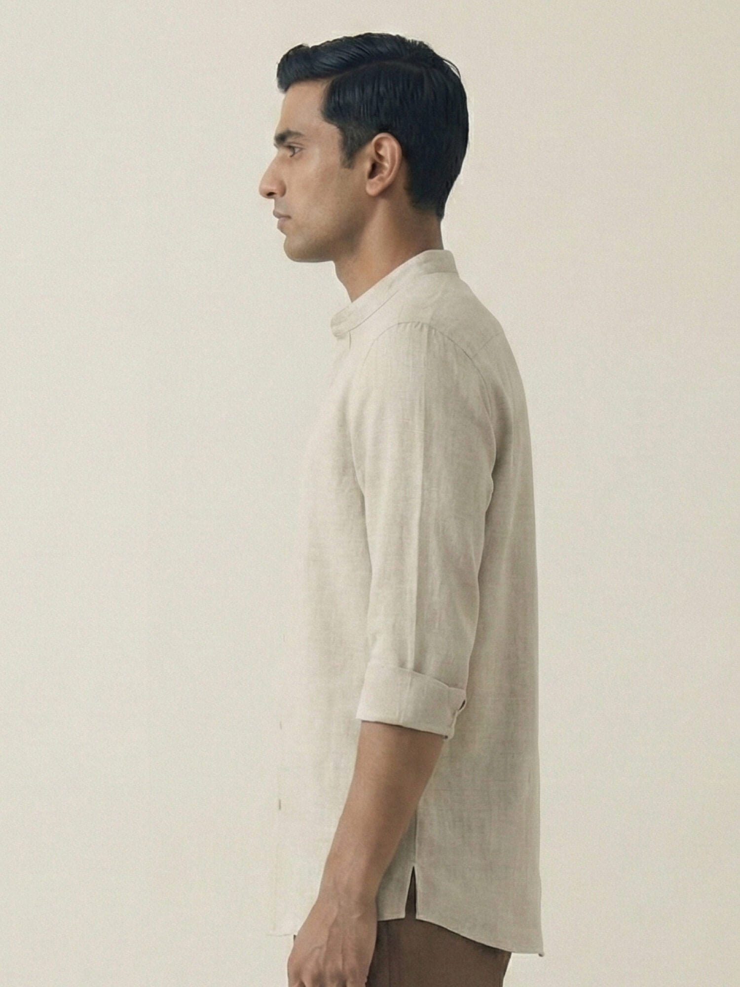 Beige 100% Pure Linen Classic Short Kurta