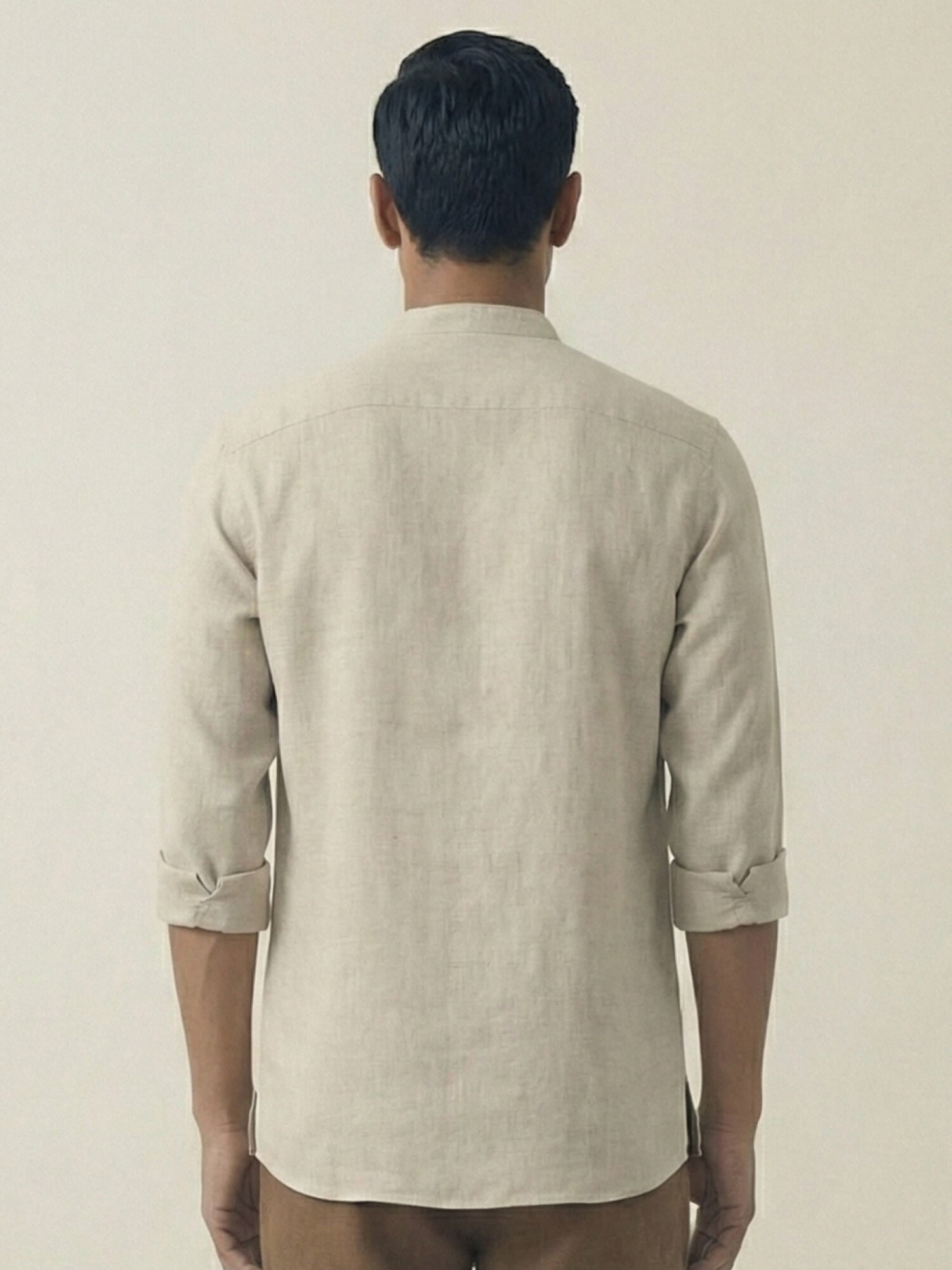 Beige 100% Pure Linen Classic Short Kurta