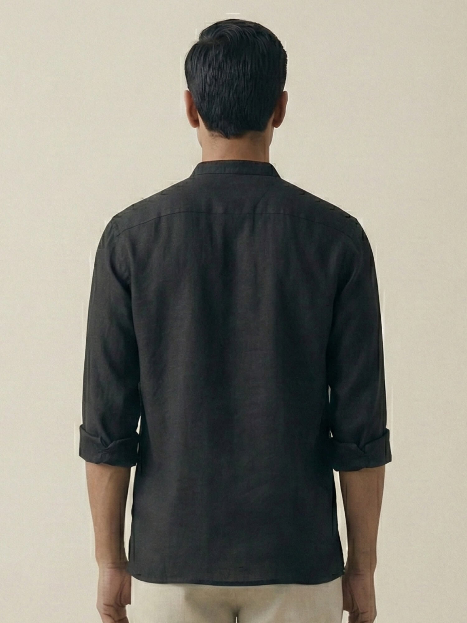 Black 100% Pure Linen Classic Short Kurta