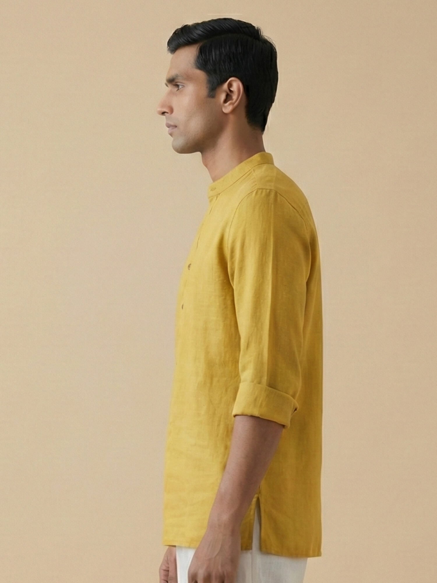 Mustard Yellow 100% Pure Linen Classic Short Kurta