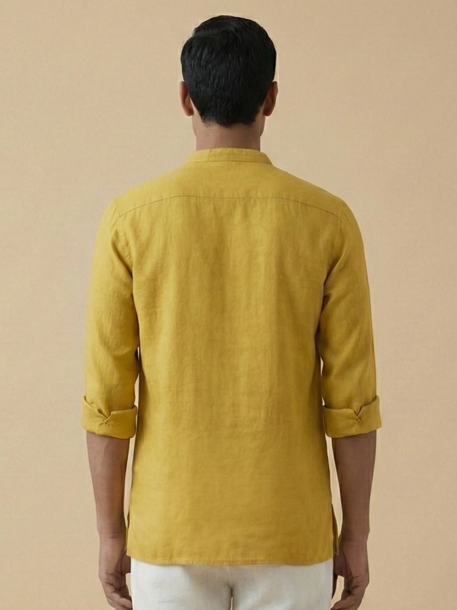 Mustard Yellow 100% Pure Linen Classic Short Kurta