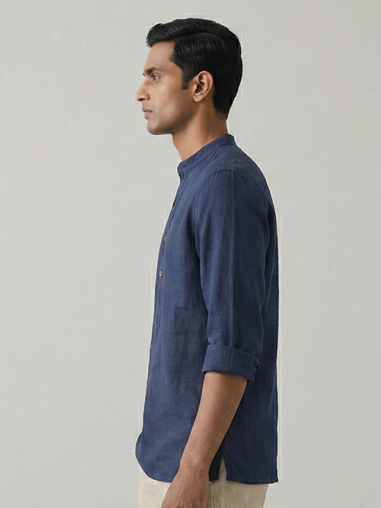 Navy 100% Pure Linen Classic Short Kurta