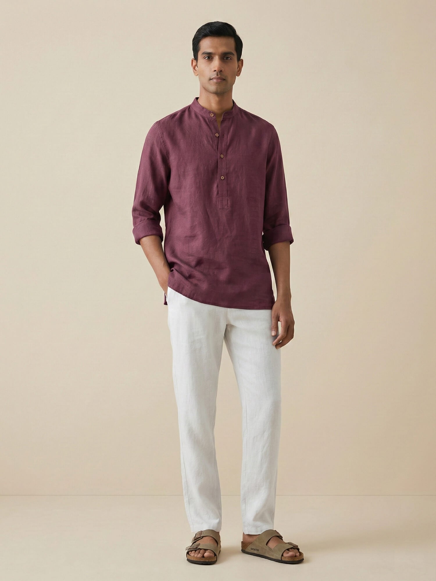 Vintage Plum 100% Pure Linen Classic Short Kurta