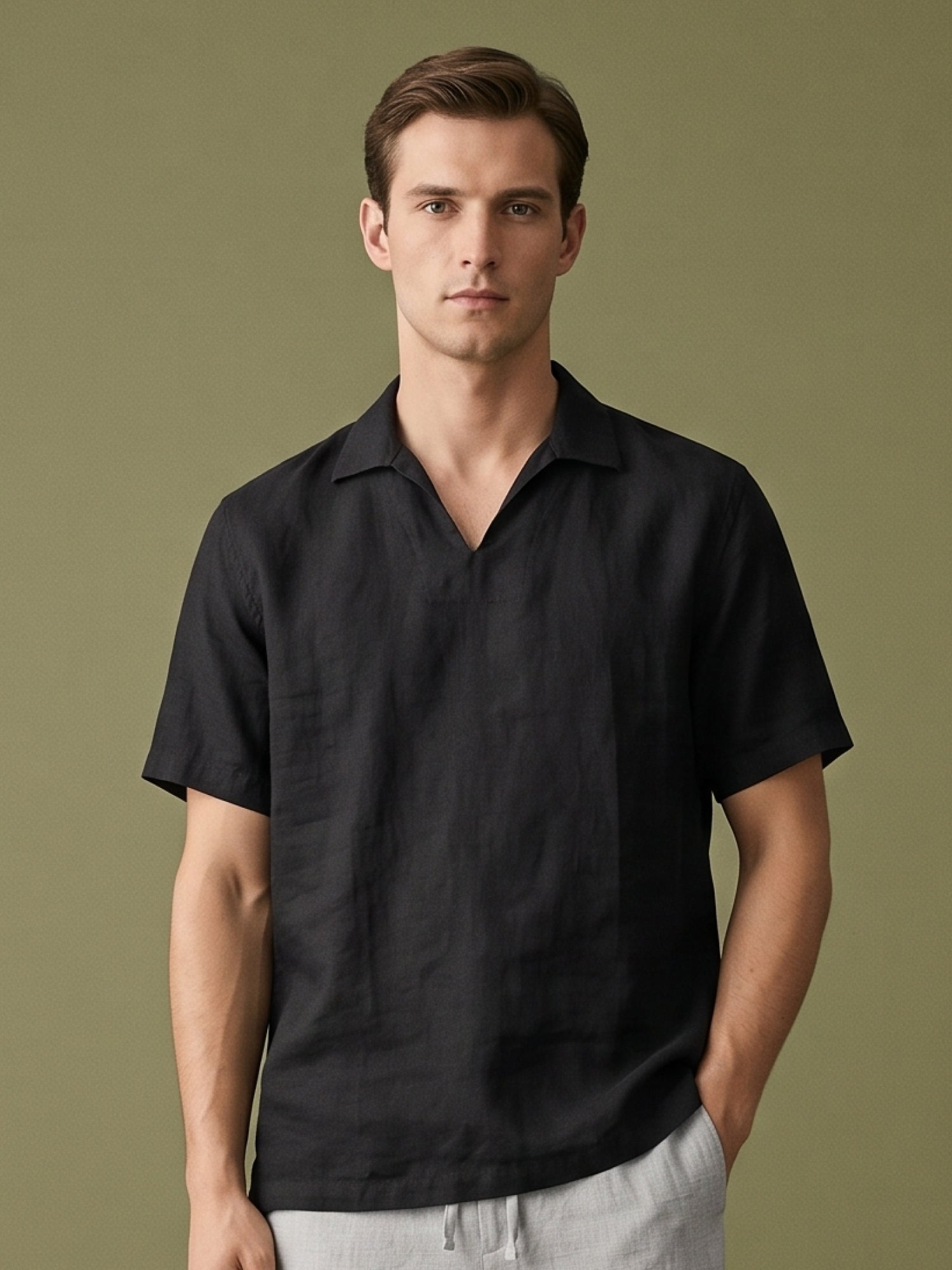 Black Polo 100% Pure Linen