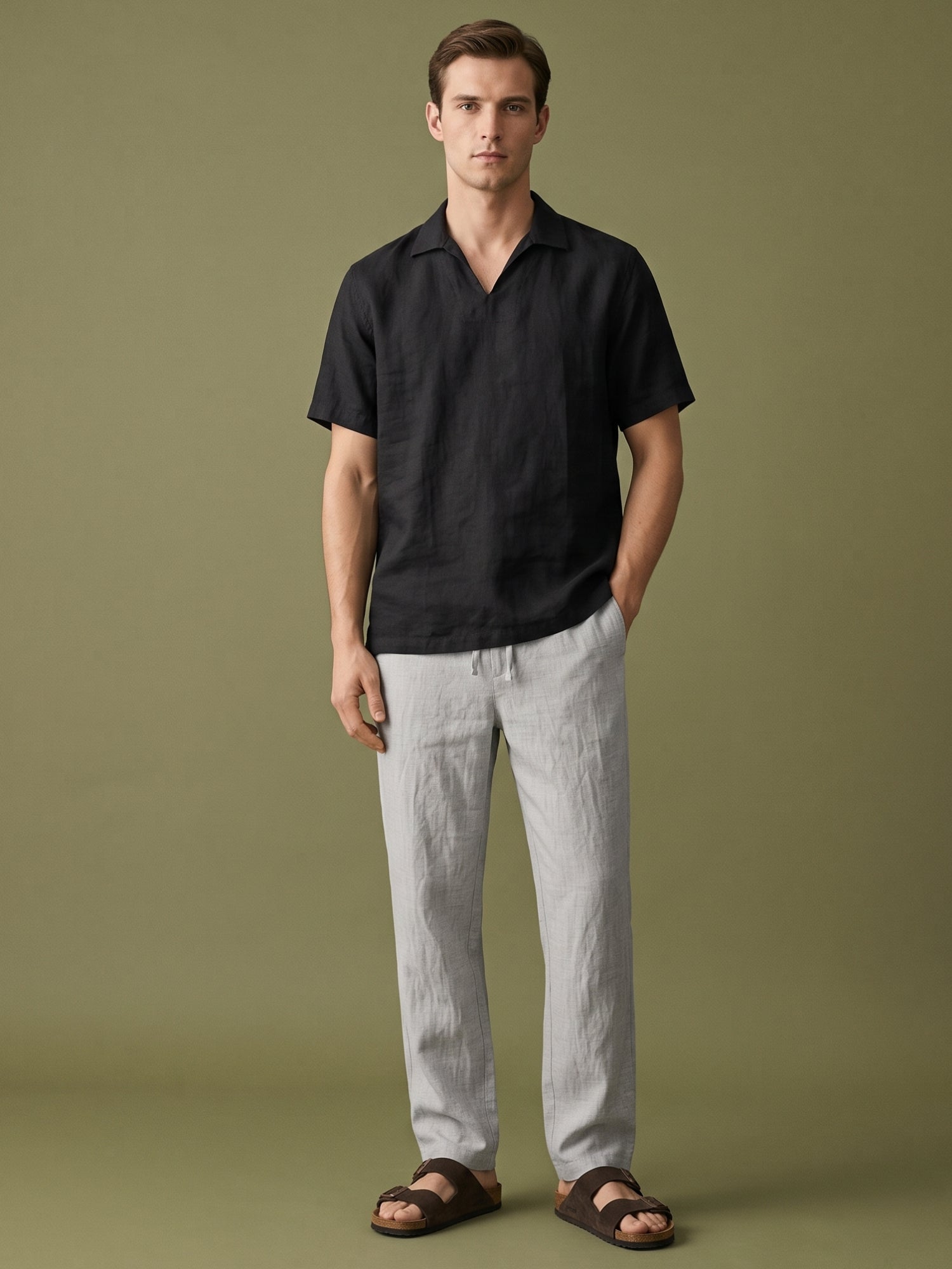Black Polo 100% Pure Linen