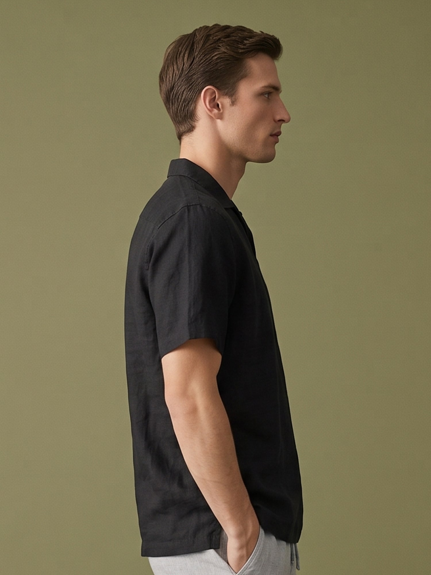 Black Polo 100% Pure Linen