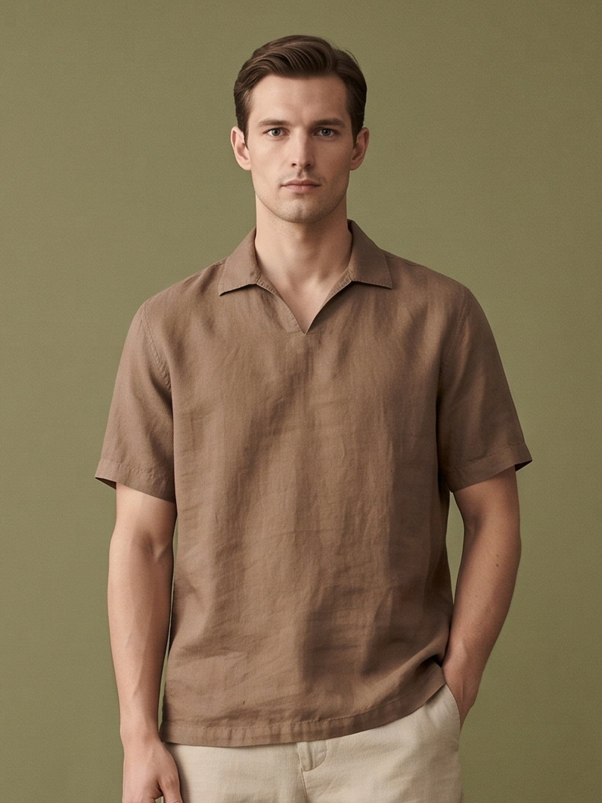 Earth Brown Polo 100% Pure Linen